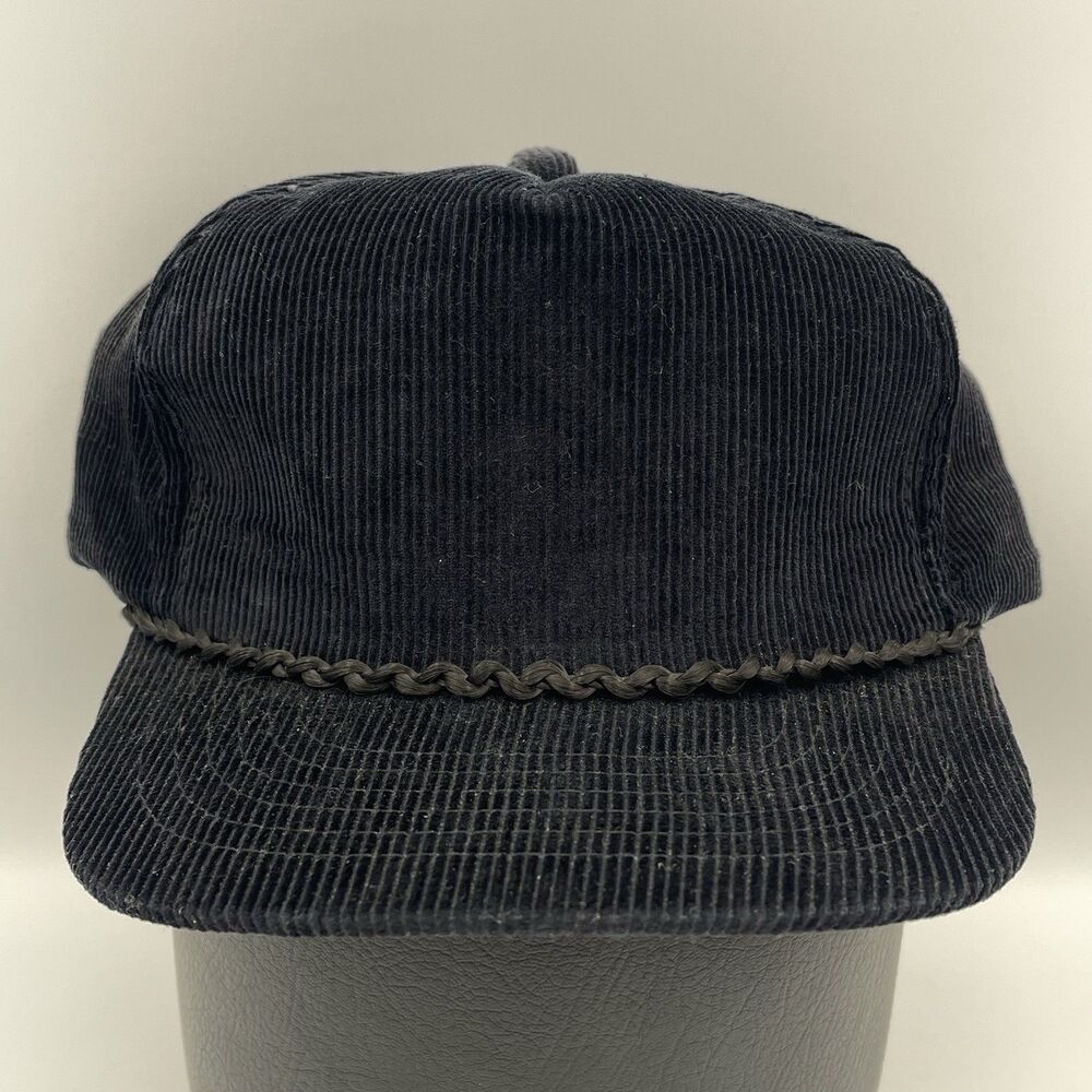 Vintage Youngan Hat Black Blank Corduroy Snapback Cap Plain Solid Rope Korea